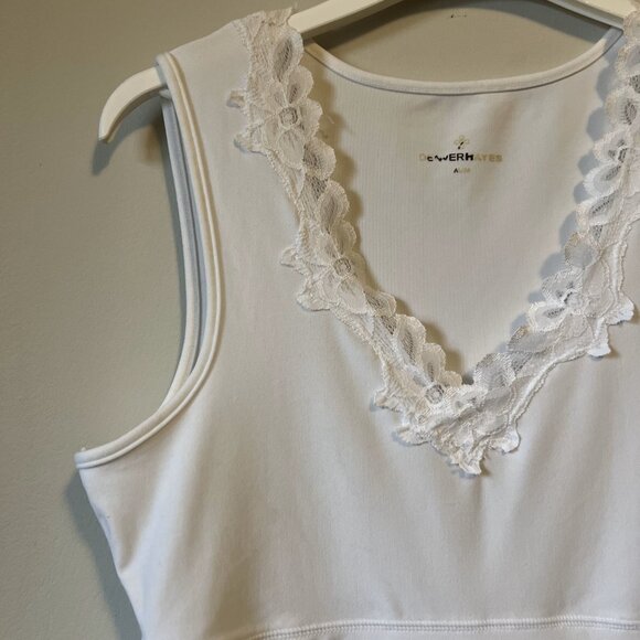 Y2K White Witchy Lacy V-Neck High Waist Bodycon Tank - Picture 4 of 14